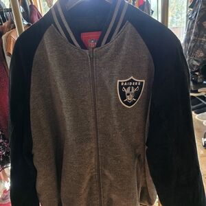 NFL Raiders Gray and Black Varsity Jacket